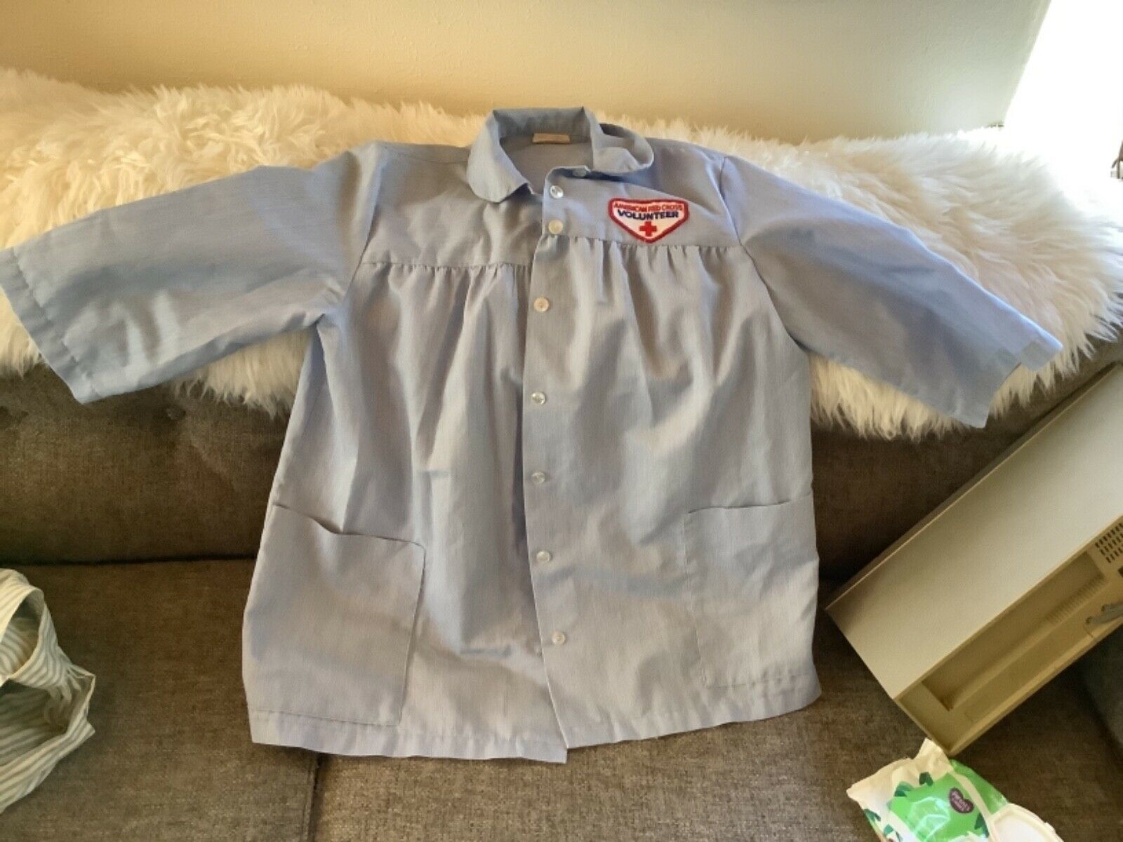 Vintage Medium Red Cross Volunteer Nurse Uniform Shirt jacket coat