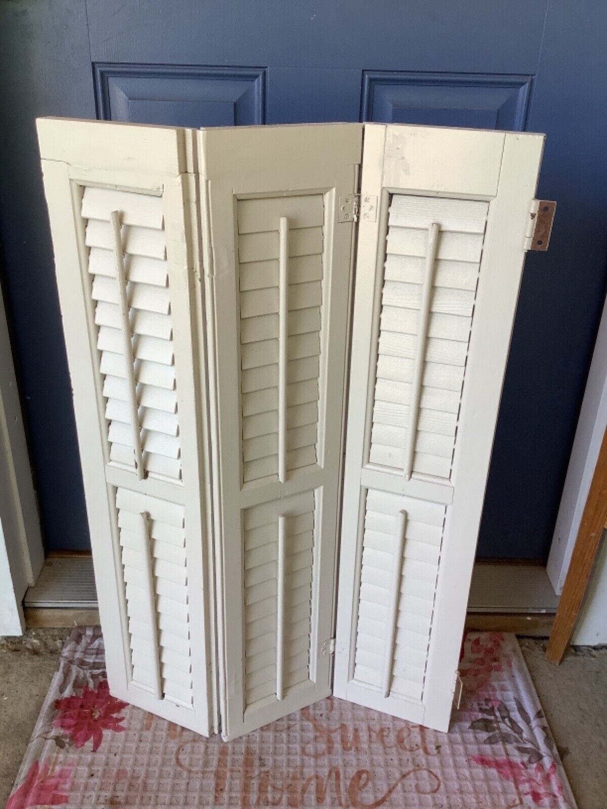 Vintage Wood Louver Window Shutters Salvage Shabby Chic Tri-Fold wooden