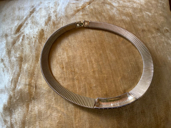 VIntage Napier gold tone flex collar choker necklace black enamel insert 1980s