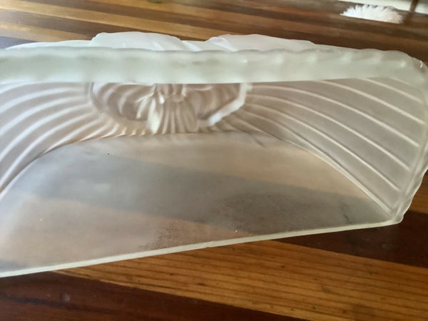 Vtg Art Deco frosted bow ribbon Glass Slip Shade for Light Fixture
