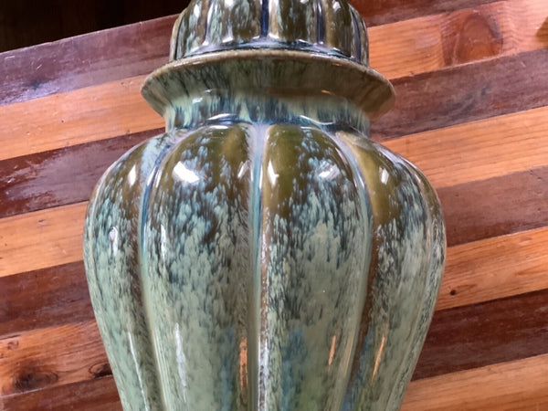 Vintage Mid Century Modern MCM Green Brown blue  Drip Glaze desk Table Lamp