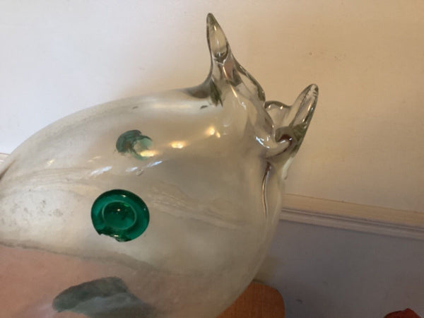 Vintage Mid Century modern Art Hand Blown Glass Fish vase sculpture Blenko