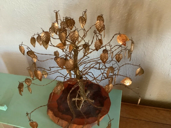 Vintage Braided Wire Gold leaf Shimmering Kinetic Tree Mid Century Art Sculpture