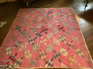 Vtg Homemade Pink Cotton Patchwork Quilt Patch 68 by 78 inches