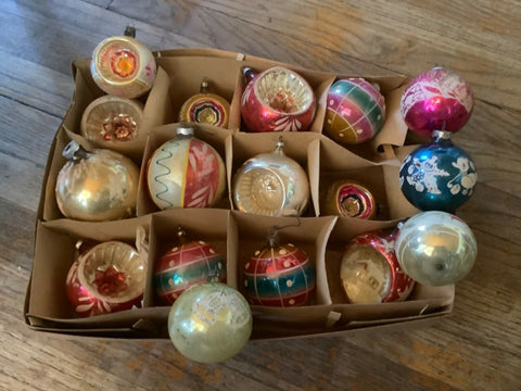 VTg mid century MERCURY GLASS BALL TREE CHRISTMAS ORNAMENTS