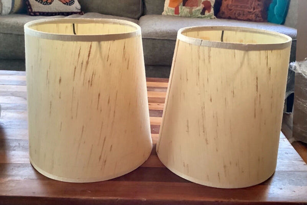 PAIR Vtg Mid Century Nubby  Lamp Shades Boho Clip On mid century modern drum mcm