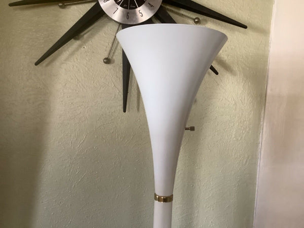Vintage Mid Century Modern White Trumpet cone Floor Lamp retro