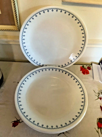 Lot Of 4 Vintage Corelle Snowflake Blue Garland Dinner Plates 10 1/4"