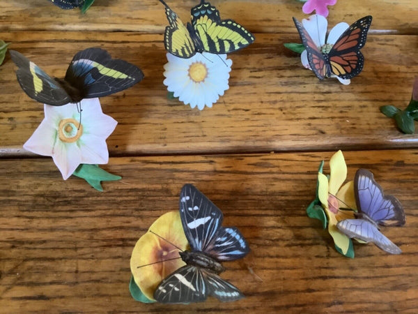 Vintage lot 14 Franklin Mint Butterfly on  Flower Figurines 1985