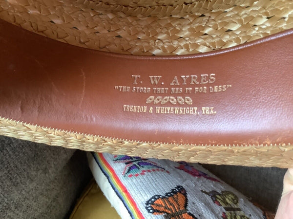 Vtg Mens  Boater Straw Hat Size 7 Made In Texas Barbershop Quartet t.w. Ayres