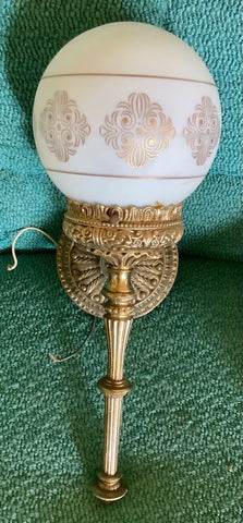 Mid Century Vintage Hollywood Regency  Wall Sconce glass gold cast metal brass