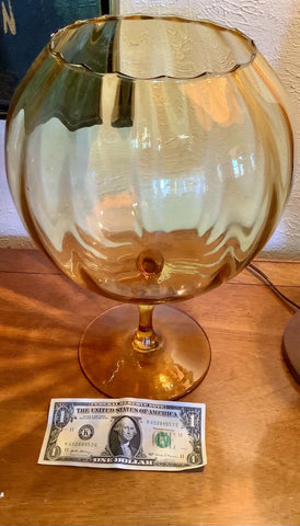 Vtg large Empoli Optic Amber Glass Brandy Snifter/Vase fish bowl mid century mcm