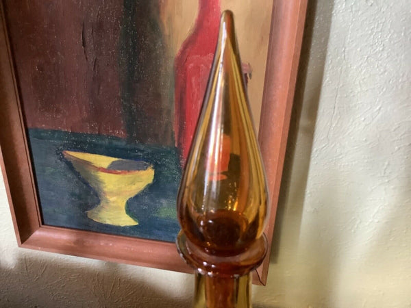 Vtg mid Century modern mcm yellow Amber Glass  Genie Bottle Decanter Stopper