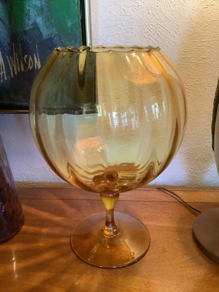 Vtg large Empoli Optic Amber Glass Brandy Snifter/Vase fish bowl mid century mcm
