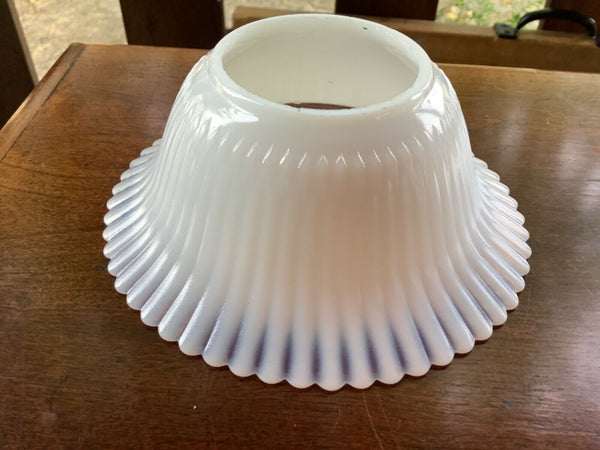 Vintage Milk White Glass Ruffle Edge Petticoat Chimney Oil Lamp Shade opalescent