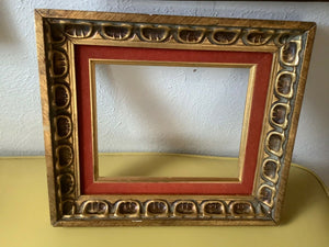 GOLD Vtg mid century retro modern picture art paining FRAME wood wooden carved