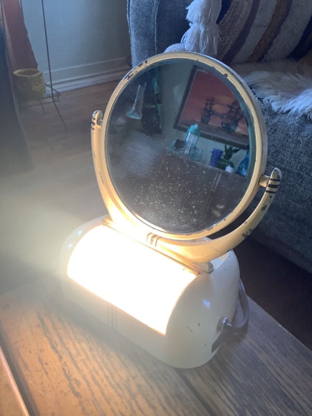 Vintage 1930's Art Deco Glamor Make-Up Mirror Lighted Streamline Magnify