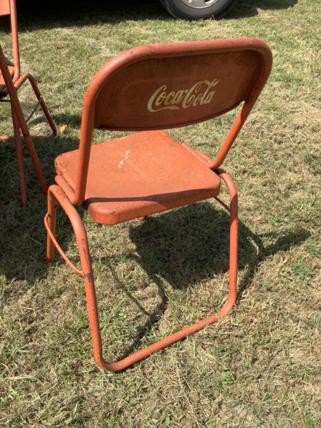 Vtg antique Coca Cola Coke enamel metal Porcelain Table advertising sign Chairs