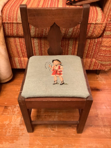 Vintage wood wooden Child or Doll  Salesman Sample needlepoint western girl