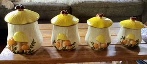 Set Of 4 Vintage Merry Mushroom Canisters jars Sears Roebuck