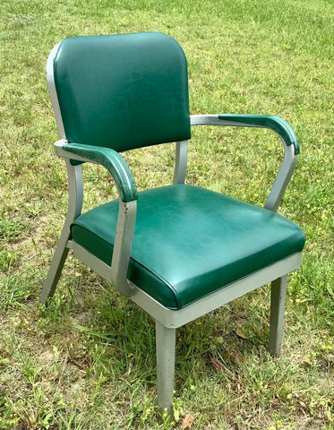 Vintage INDUSTRIAL OFFICE CHAIR desk tanker mid century modern steel green 1960s