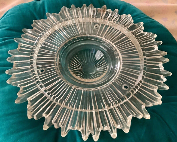 VINTAGE ART DECO STARBURST HANGING CLEAR GLASS CEILING LIGHT SHADE - 3 Chain