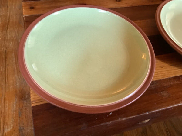 Set 4 Denby Salad bread Plate Stoneware Green with Brown Trim