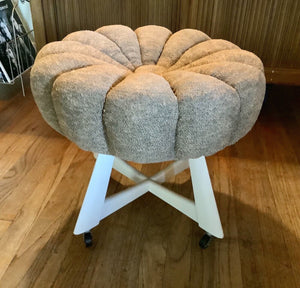 Vtg MCM Heywood Wakefield Champagne Tufted Poof Swivel Stool Vanity Chair Seat