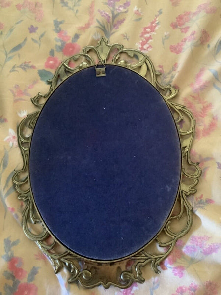 Vintage Brass Oval Ornate Convex Flowers roses  Picture Frame Made In Italy *