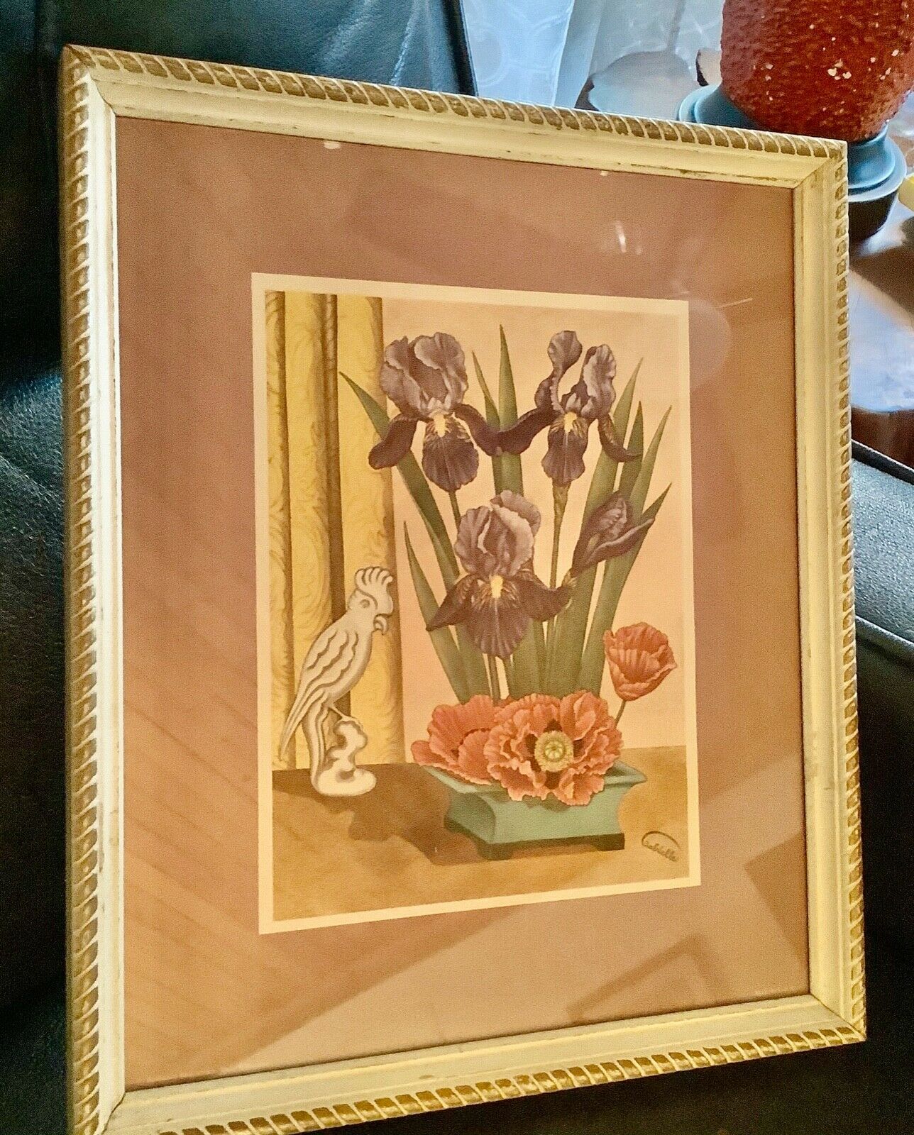 Vintage Gabrielle Mid Century Shabby Chic Floral Framed wood  frame Print art