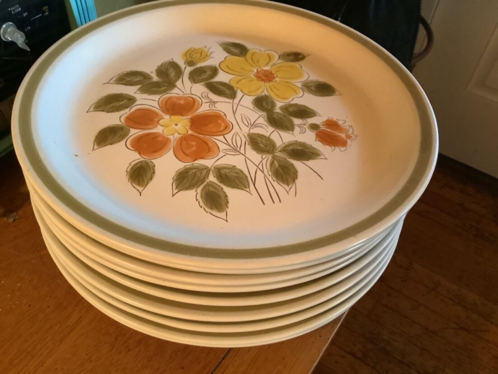 Vintage Stoneware Dinner Plate Set Of 9 Wildflower Hand Decorated Made In Japan