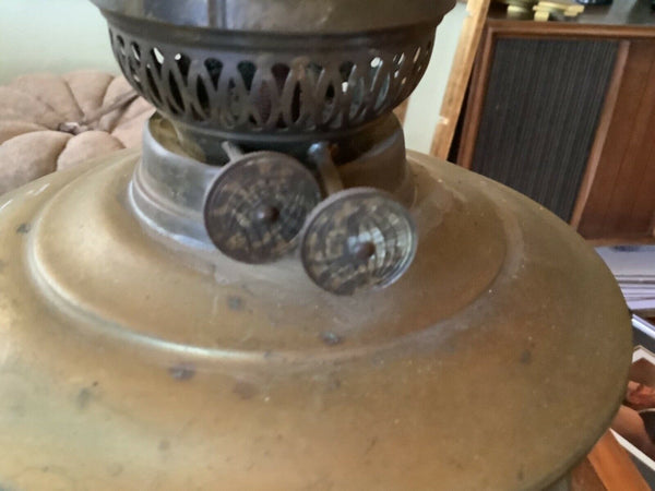 VINTAGE antique tall Brass KEROSENE OIL LAMP lantern double socket
