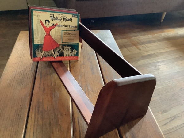 Mid Century Modern Vtg Desk table top Wood Bookcase Book record  Rack Bookshelf