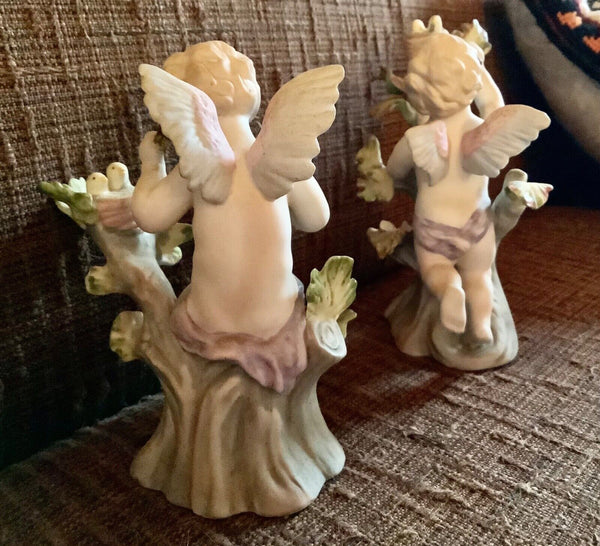Vintage LEFTON China Hand Painted Cupid Angels Arrows Ceramic Figurines # 952