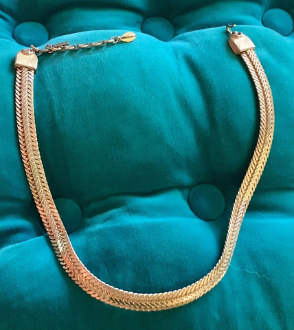 Vintage Monet Herringbone Choker Necklace Gold Plated 1970’s jewelry