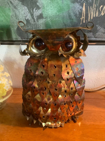 Vtg Brutalist Metal tin Owl Sculpture retro  mid century modern mcm copper brass