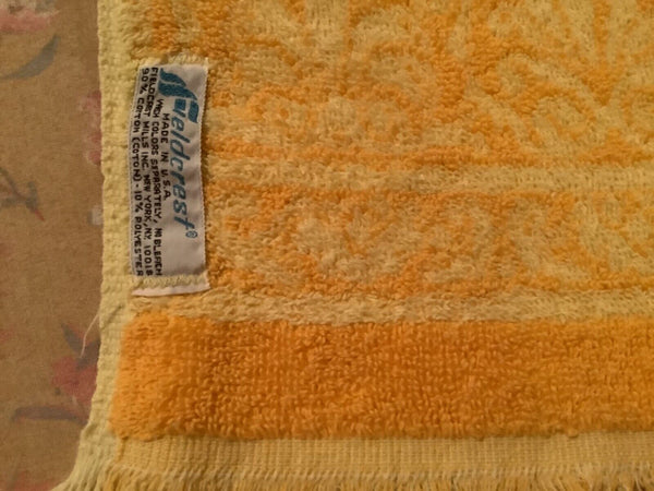 Vintage Fieldcrest Hand Bath Towel Yellow Orange Sculptured Fringe Reversible