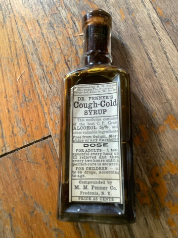 Antique Vtg 1900's Dr. Fenner’s almost Full Bottle Cough Cold Syrup