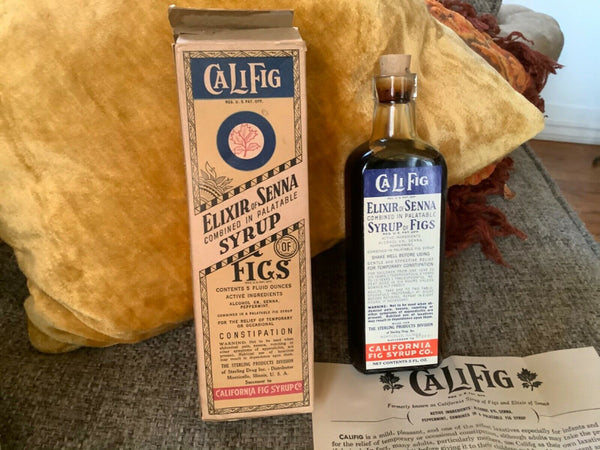 VINTAGE antique 1800s CALIFORNIA FIG CALIFIG SYRUP BOTTLE full in box
