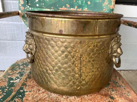 Vintage LION head BRASS Flower Floor Planter POT Tub Jardiniere Holland