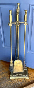 Vintage set of fireplace tools handles solid brass iron