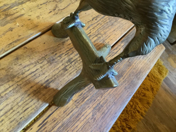 Large Cast Brass Eagle on a Branch Sculpture Vintage Bird Statue