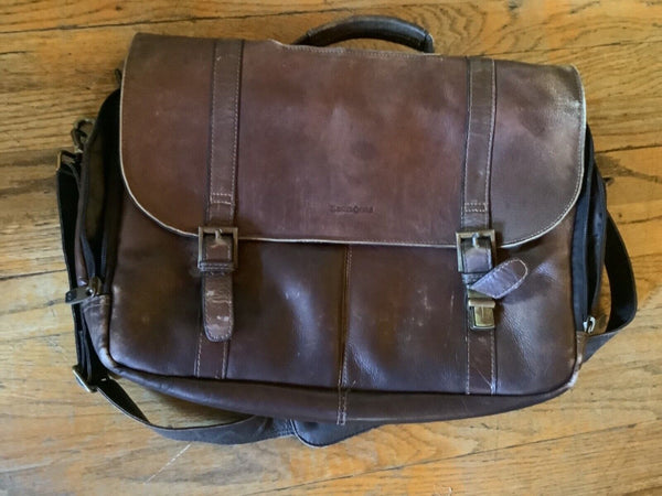 Samsonite Mens Briefcase Messenger Flapover Laptop Bag  brown leather