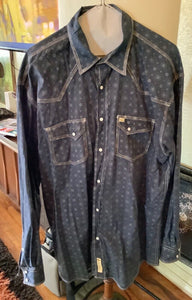 Larry Mahan Cowboy Collection Men Size XL Pearl Snap Blue Long Sleeve Shirt