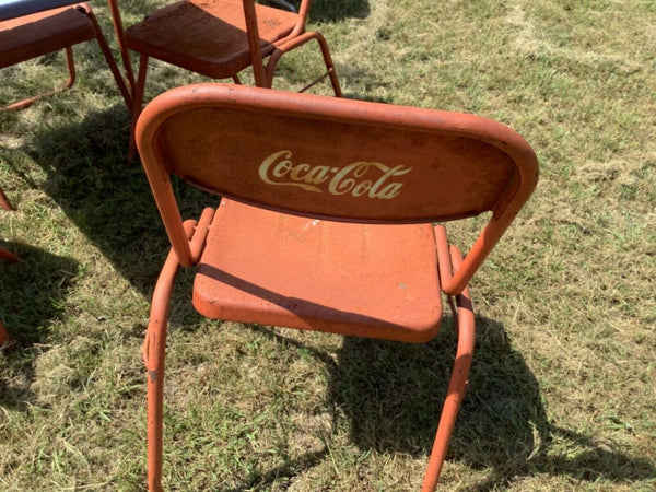 Vtg antique Coca Cola Coke enamel metal Porcelain Table advertising sign Chairs