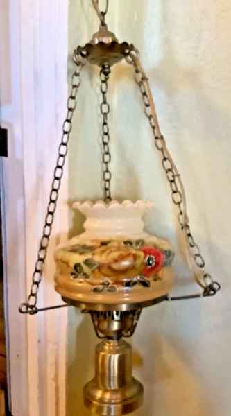 Vintage Hurricane Floral Hand Painted Globe Hanging Chandelier gwtw swag lamp