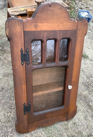 Vintage Wooden Curio Medicine Cabinet chest  Two-Shelf Wall Hanging Rustic