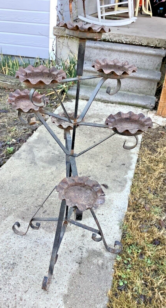 wrought iron plant pot holder Vintage Wrought Iron Plant Stand patio rotating 4-tier planter pot hol