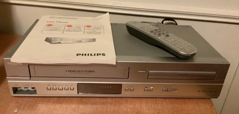 Vintage Philips DVP3345V/17 VCR DVD Combo with Remote and AV Cables (Silver)