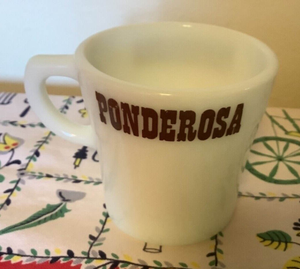 Vintage Pyrex Ponderosa Restaurant White Milk Glass Mug Coffee Cup Mad